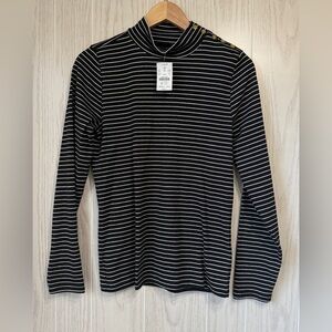 J. Crew Black Perfect-Fit Ribbed Striped Button Turtleneck. Size Medium NWT